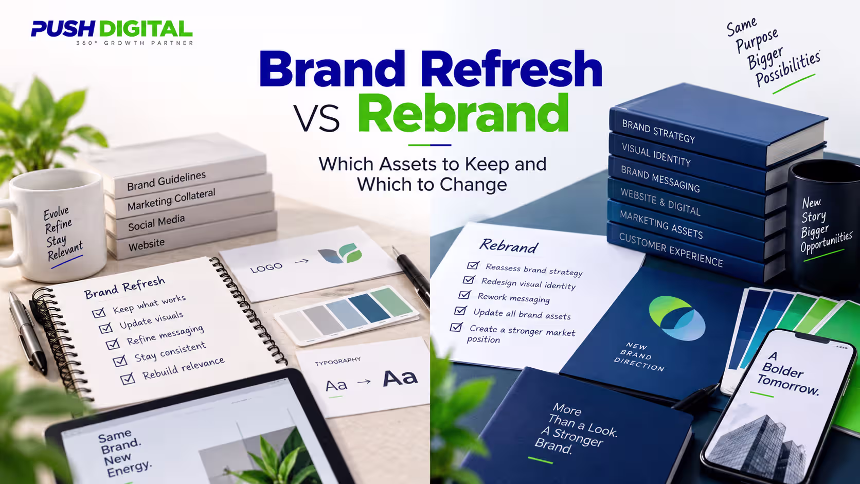Workers mask one panel of a green shop signboard for brand refresh vs rebrand work