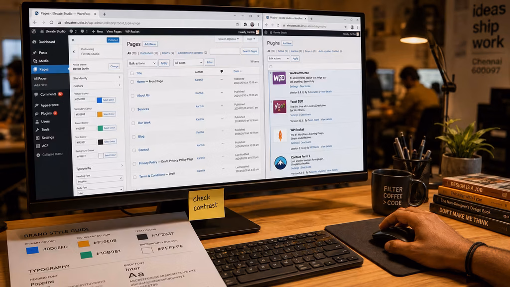 Designer editing WordPress theme customiser settings to match brand colour values