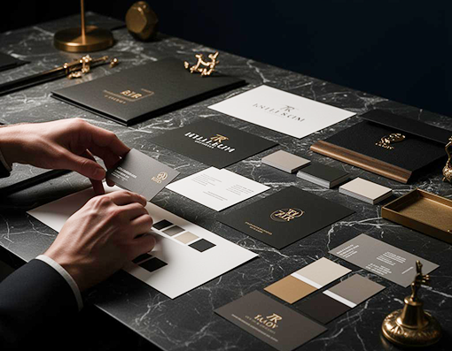 Professional branding materials on desk